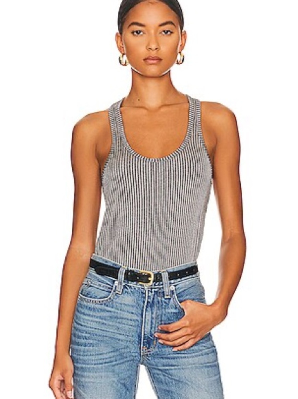 Anine Bing Kristen Tank in Black & Grey Size XS